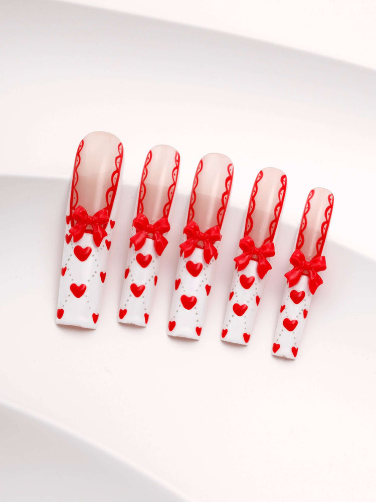 Sweetheart| extra long nails | Bow|Press on nails