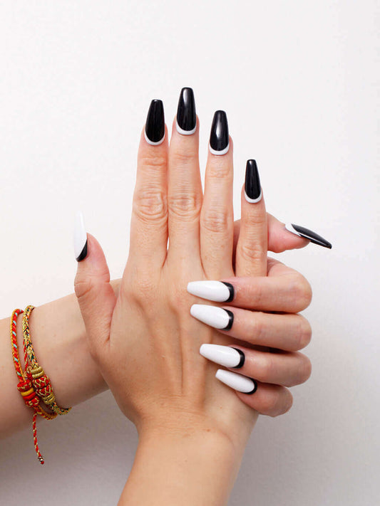 HeyxNails, black nails, white nails, press on nails