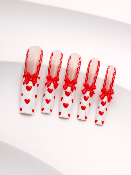 Sweetheart| extra long nails | Bow|Press on nails